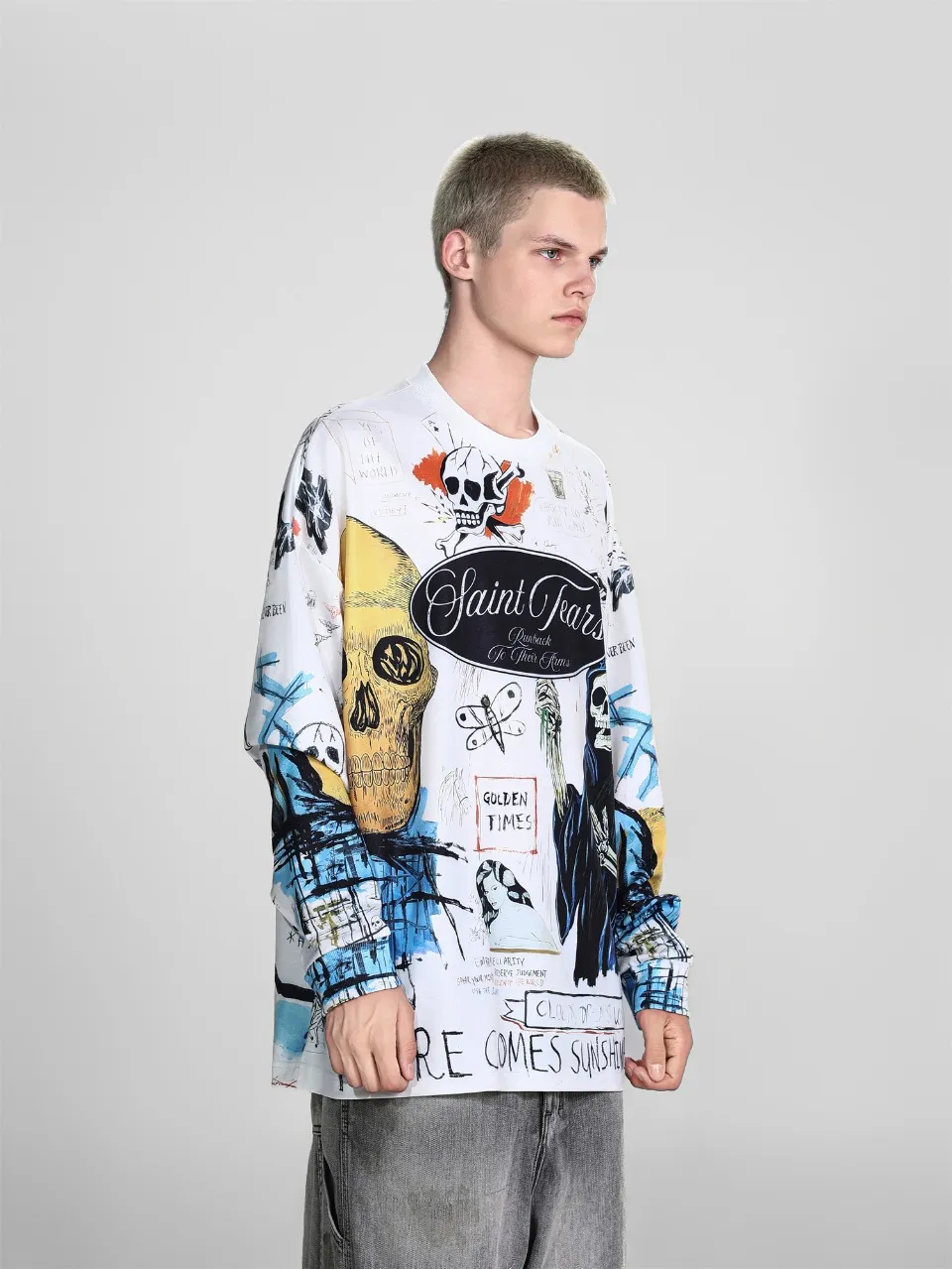 Saint michael tears all-over printed long-sleeved vintage autumn and winter T-shirt Style number: 110 Size: M L XL Wholesale price: 136 Color: Picture color